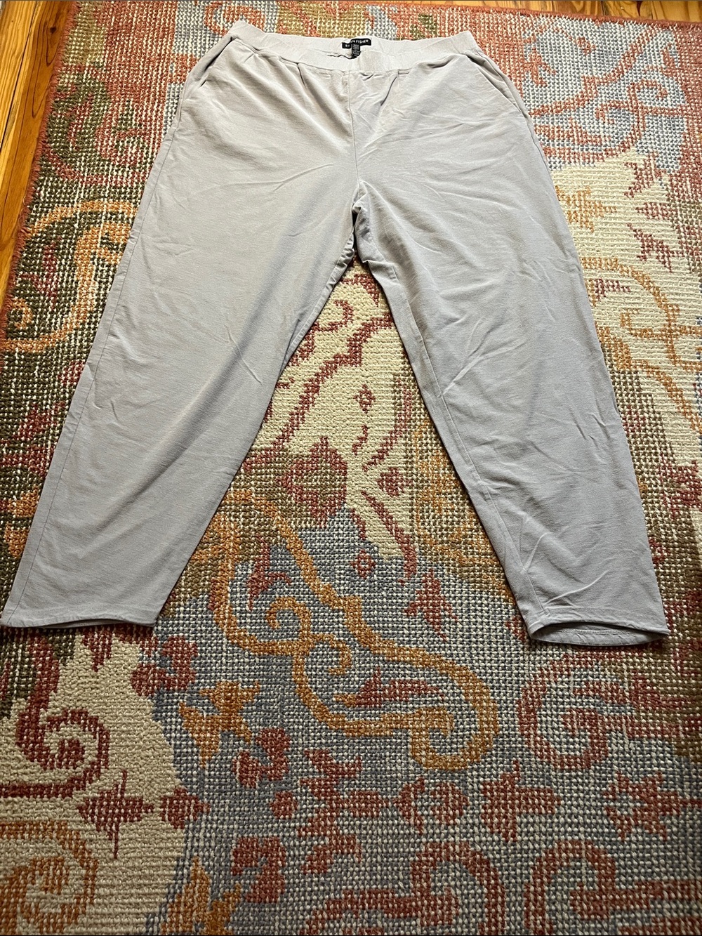 Eileen Fisher Slouchy Ankle Pants Zinc Gray Medium Elastic Waist EUC